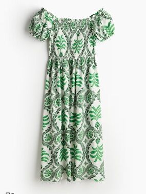 H&M White Maxi Dress with Green Botanical Print